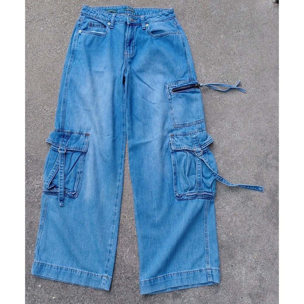 Wild Fable Mid Rise Baggy Cargo Jeans Womens 4 Blue Denim Utility Outdoor Y2K